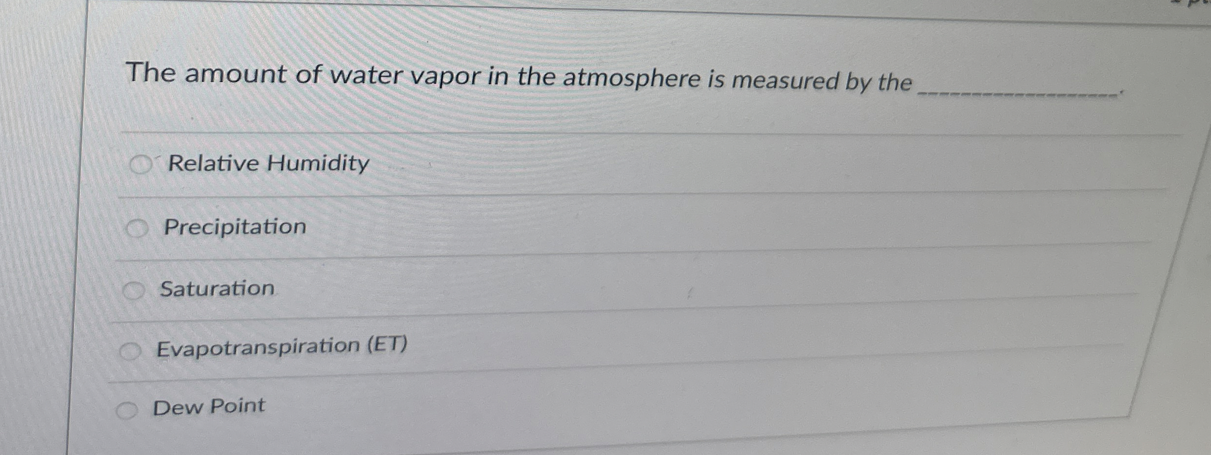 Solved The amount of water vapor in the atmosphere is | Chegg.com