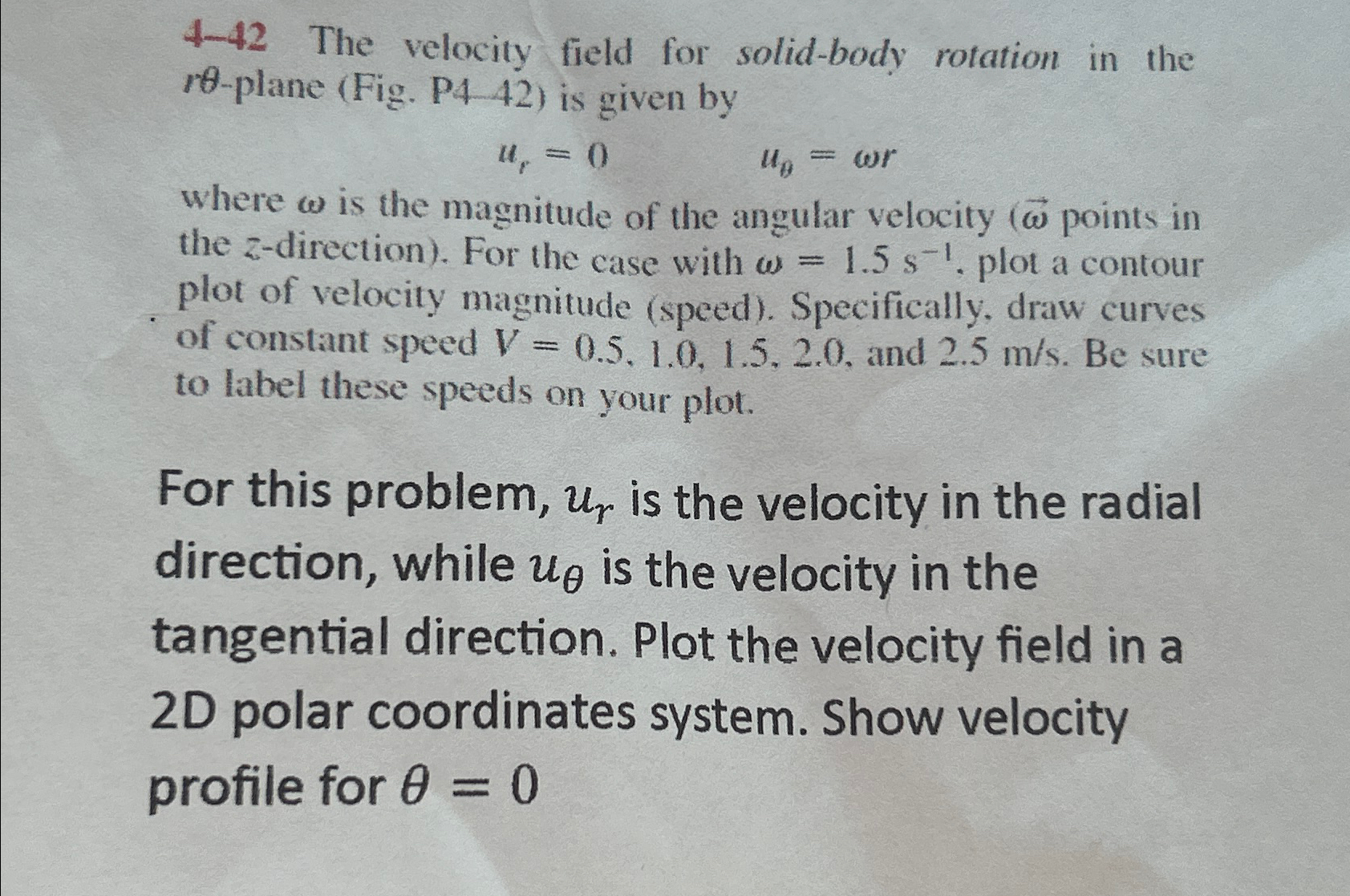Solved 4-42 ﻿The velocity field for solid-body rotation in | Chegg.com