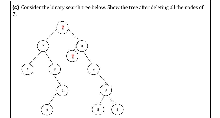Solved (c) Consider the binary search tree below. Show the | Chegg.com