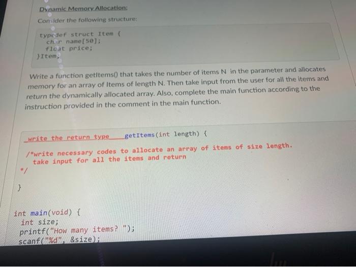 Solved Dynamic Memory Allocation: Consider the following | Chegg.com