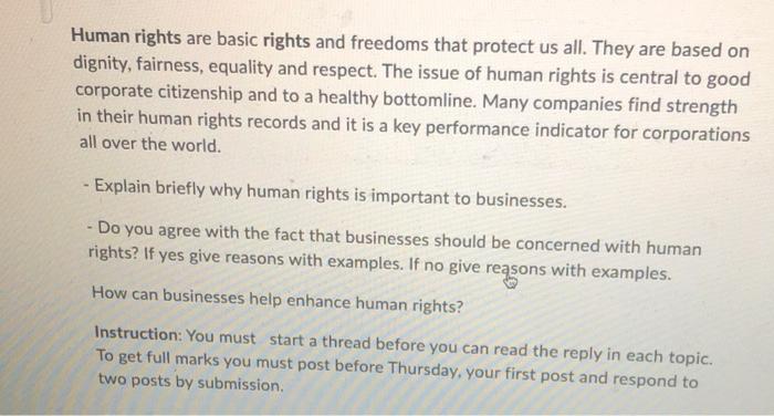 Solved Human Rights Are Basic Rights And Freedoms That | Chegg.com