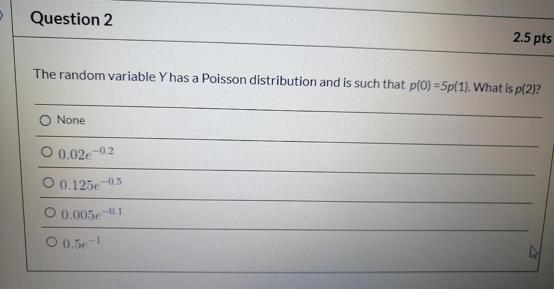 Solved Question 2 2.5 pts The random variable Y has a | Chegg.com