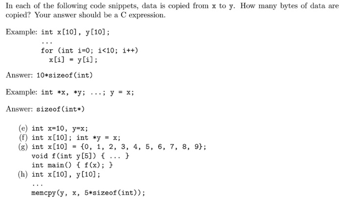 Solved In each of the following code snippets, data is | Chegg.com