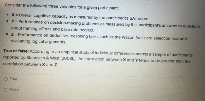 Solved Consider the following three variables for a given | Chegg.com