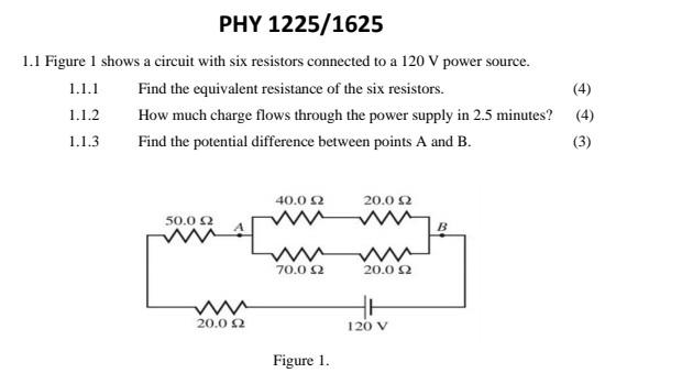 Solved 1.1 Figure 1 Shows A Circuit With Six Resistors | Chegg.com