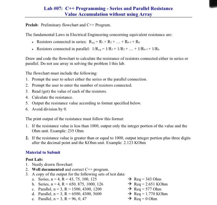 Solved Lab #07: C++ Programming - Series and Parallel | Chegg.com