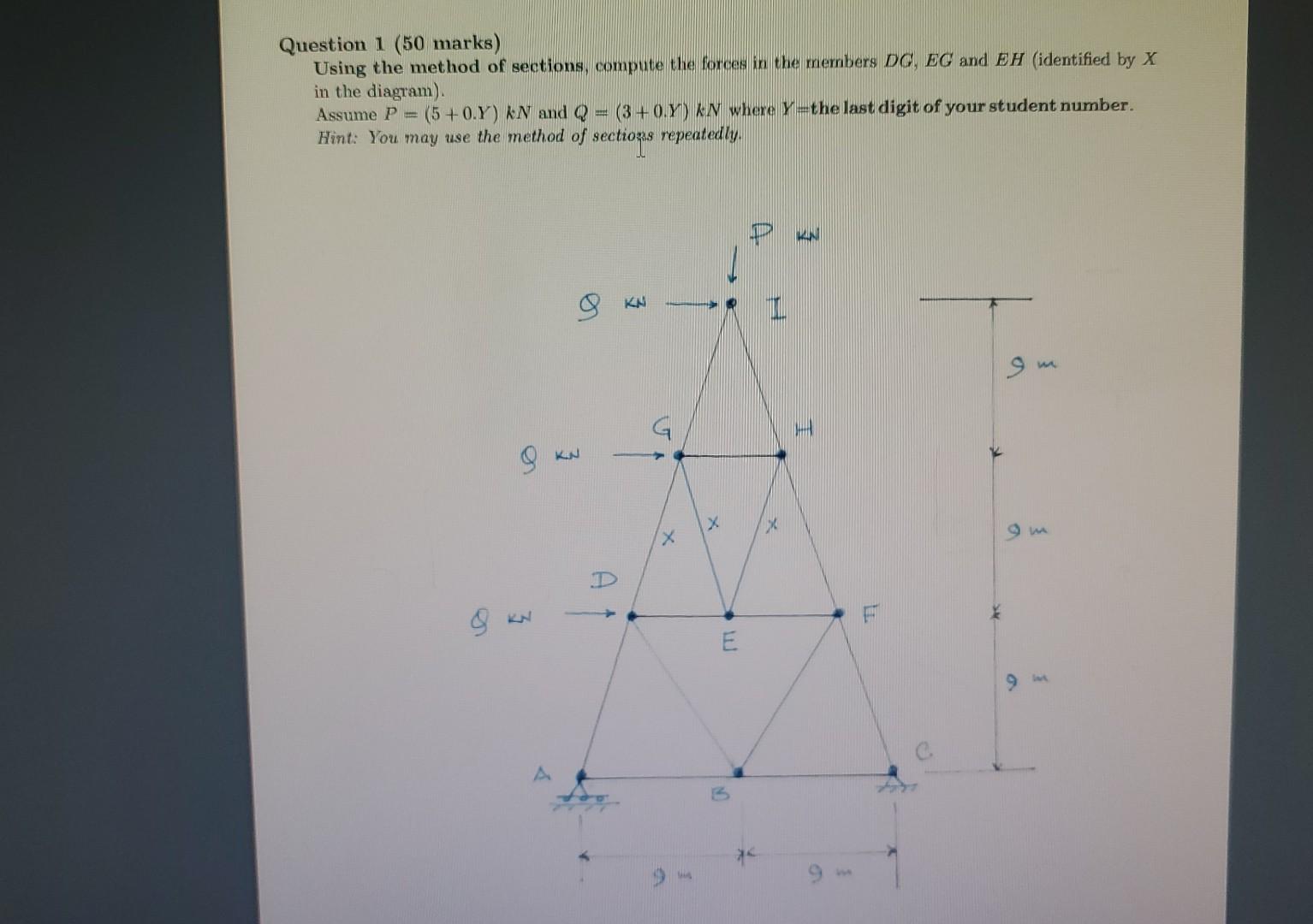 uestion 1 ( 50 marks) Using the method of sections, | Chegg.com