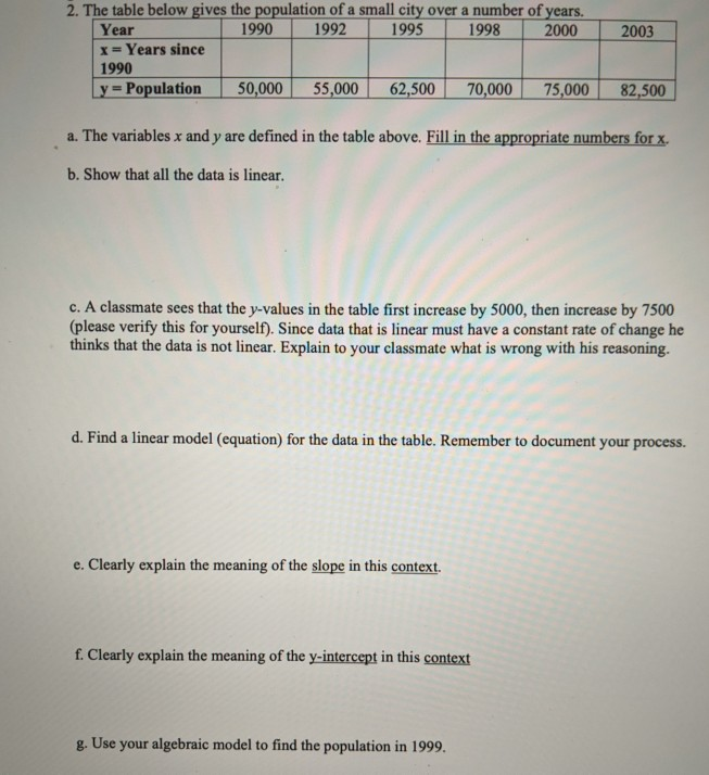 Solved 2003 2. The table below gives the population of a | Chegg.com