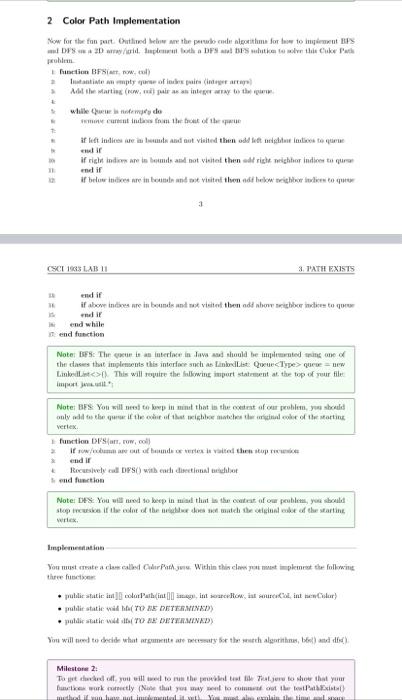 Solved 2 Color Path Implementation Now for the fon part | Chegg.com