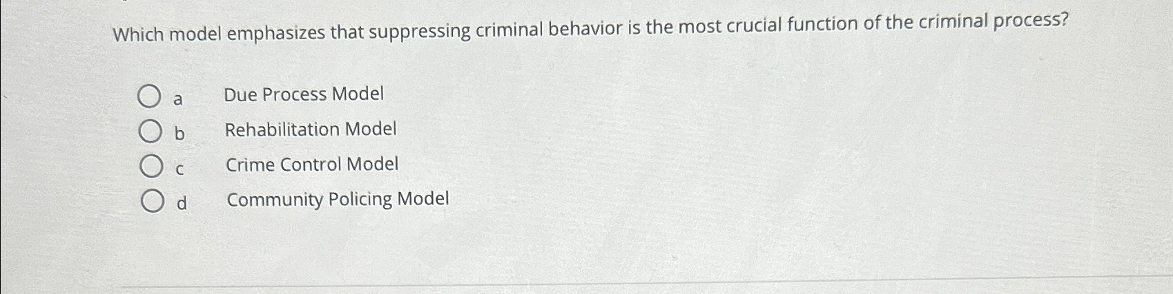 Solved Which model emphasizes that suppressing criminal | Chegg.com