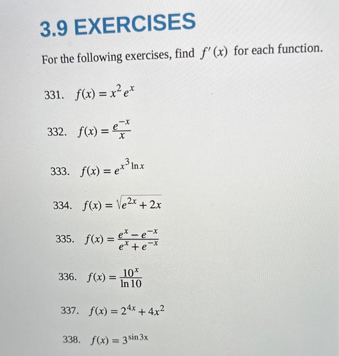 Solved For The Following Exercises Find F′ X For Each