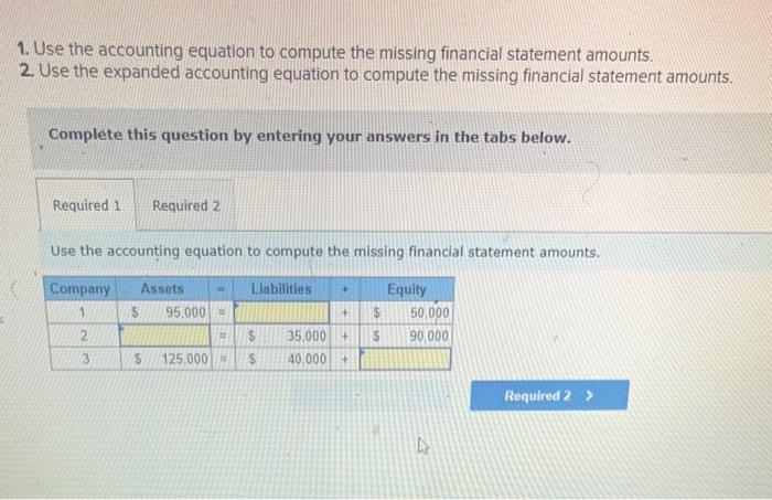 Solved 1. Use the accounting equation to compute the missing | Chegg.com