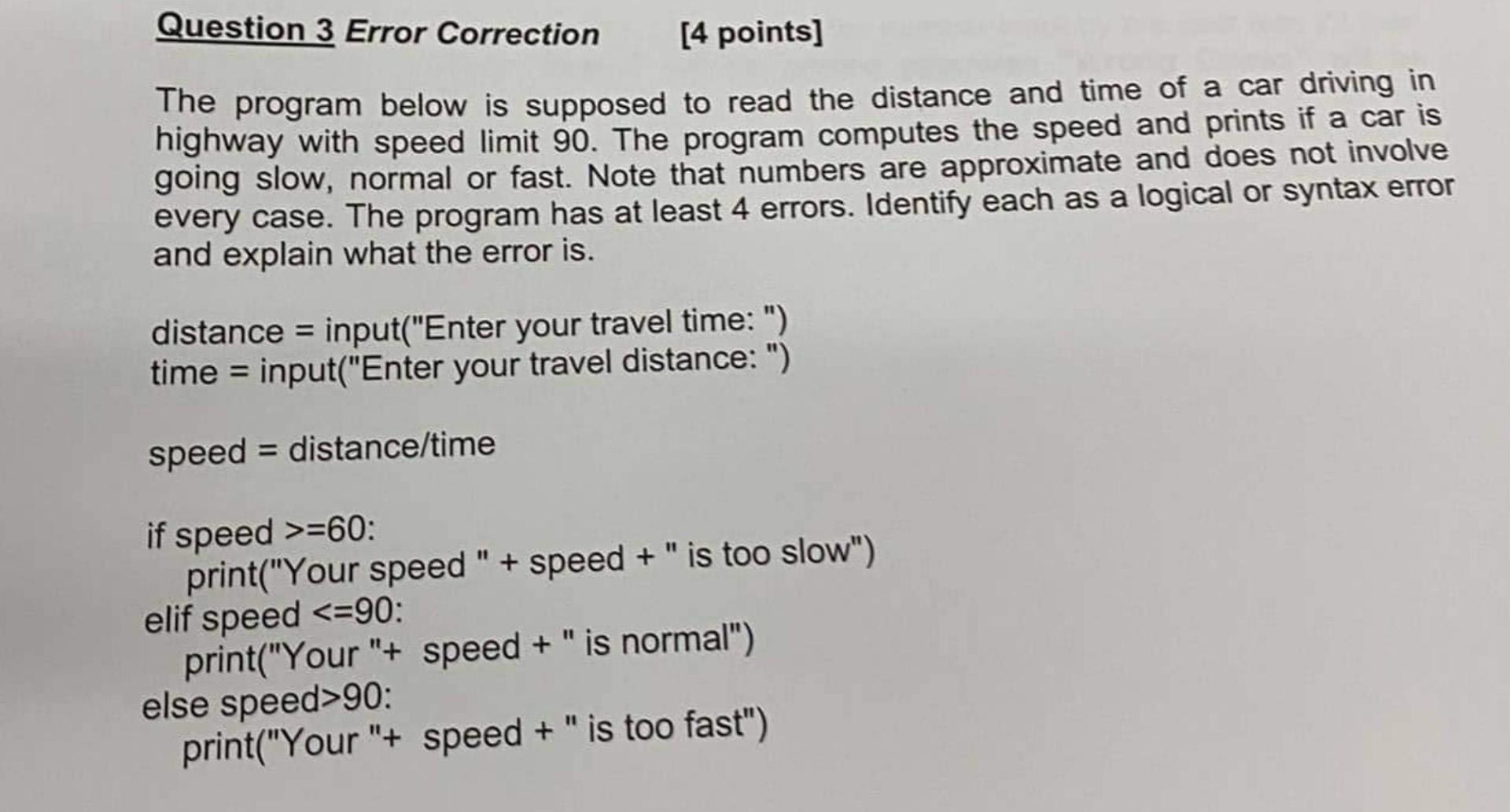 Solved Question 3 Error Correction [4 Points] The Program | Chegg.com