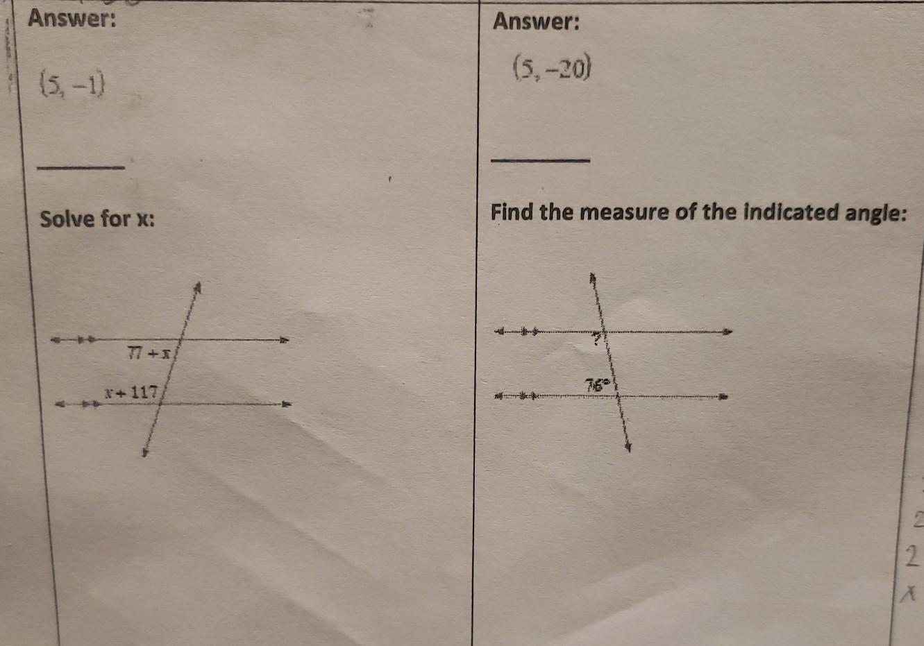 Solved Answer:Answer:(5,-1)(5,-20)Solve For X ﻿:Find The | Chegg.com