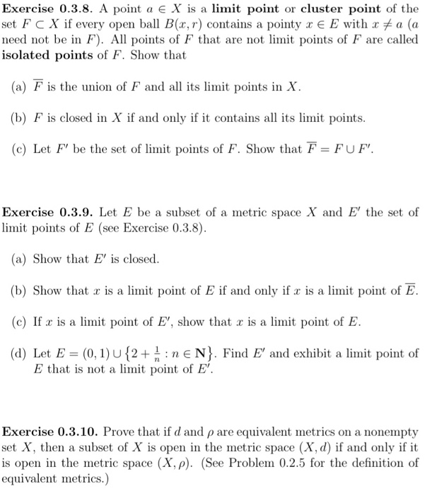 Solved Exercise 0 3 6 For A Subset E Of A Metric Space X Chegg Com