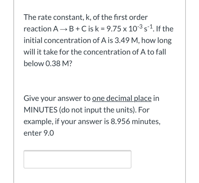 Solved The rate constant, k, of the first order reaction A B | Chegg.com