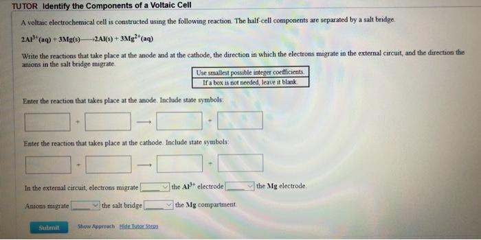 Solved TUTOR Identify the Components of a Voltaic Cell A | Chegg.com