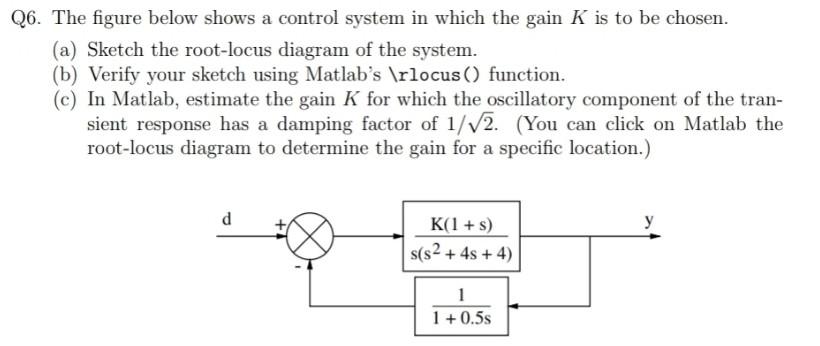 Solved Q6. The figure below shows a control system in which | Chegg.com
