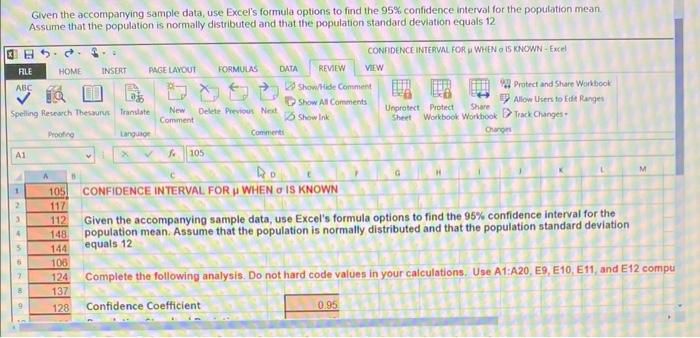 Solved Given the accompanying sample data, use Excel's | Chegg.com