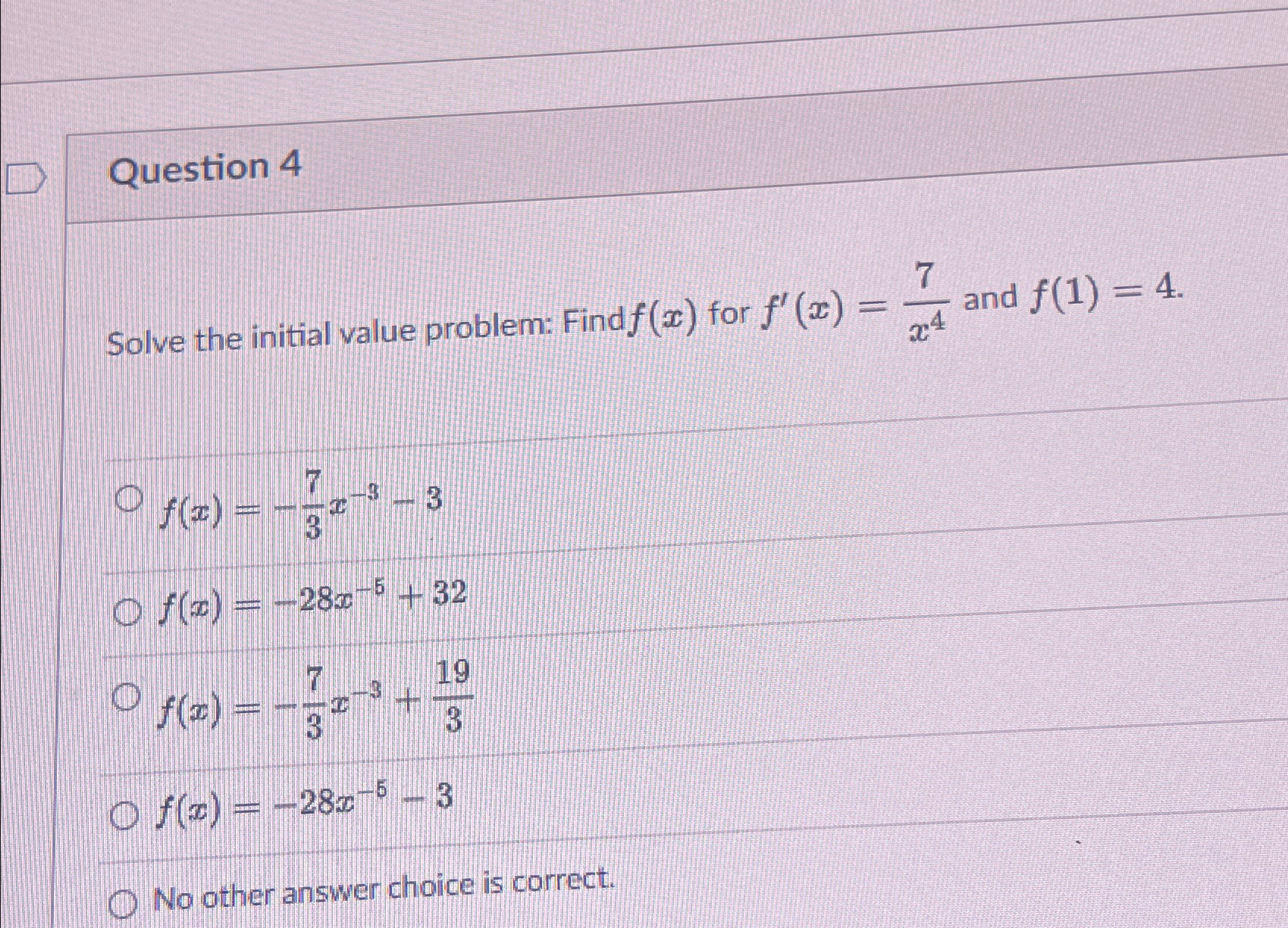 Solved Question 4Solve the initial value problem: Find f(x) | Chegg.com