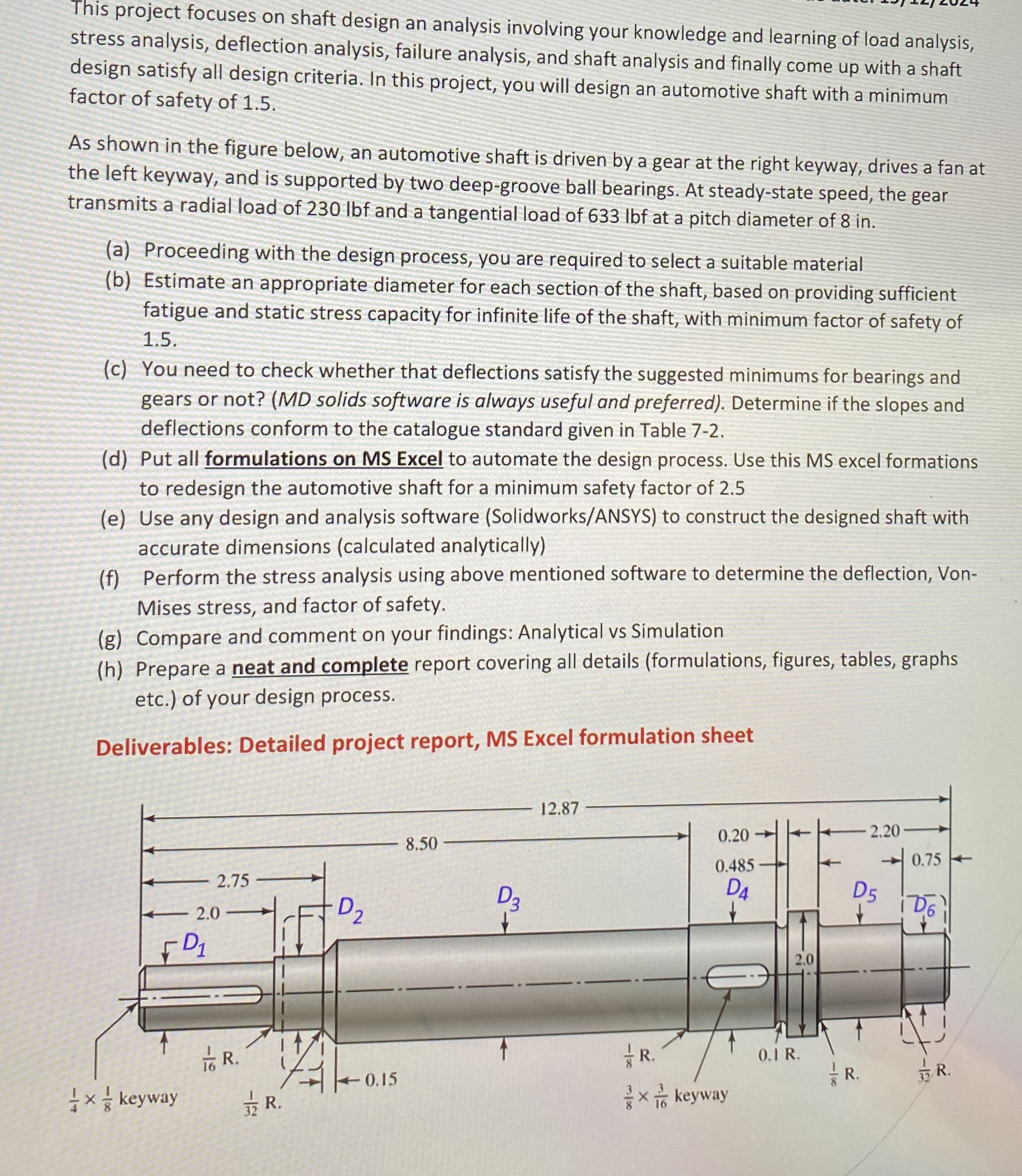 Solved This project focuses on shaft design an analysis | Chegg.com