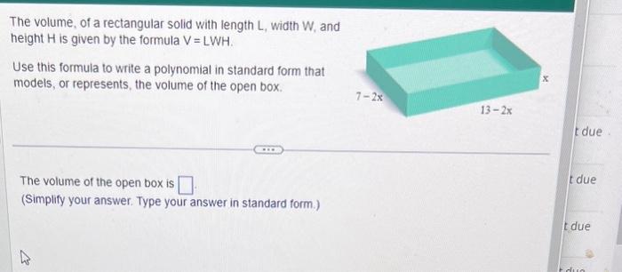 Solved The volume, of a rectangular solid with length L, | Chegg.com