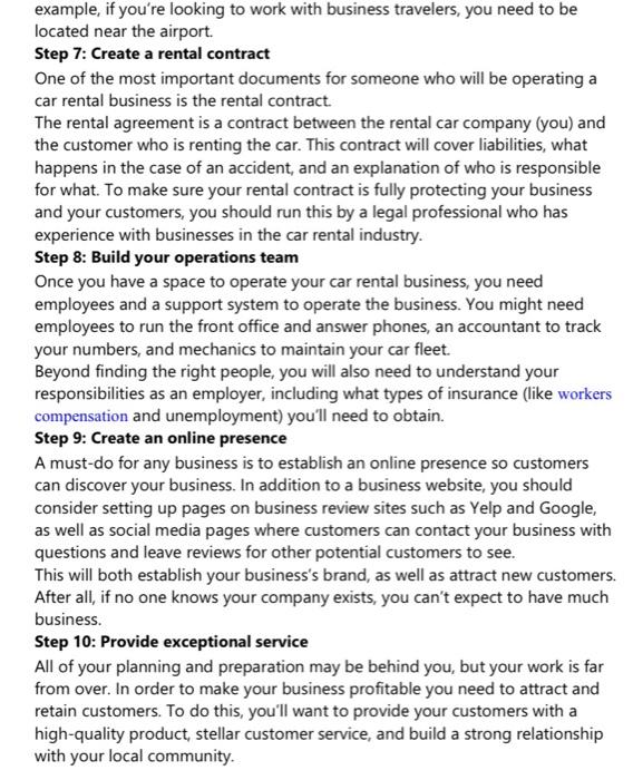 Solved How to Start a Car Rental Business The car rental | Chegg.com