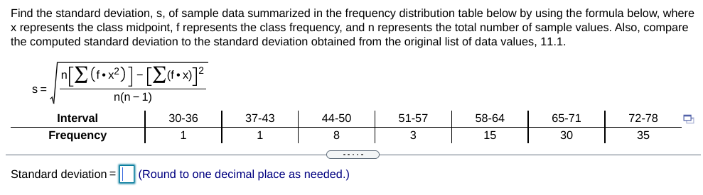 Solved Find the standard deviation, s, of sample data | Chegg.com