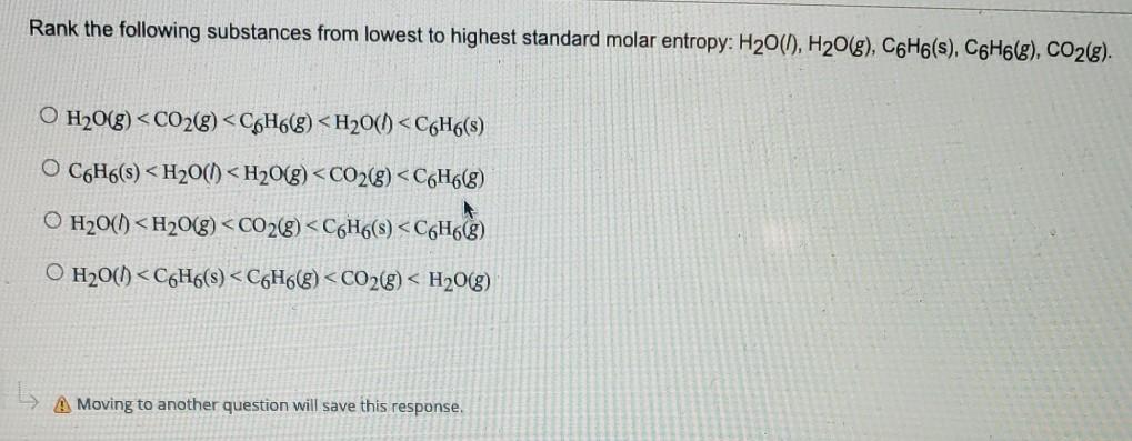 Solved Rank The Following Substances From Lowest To Highest | Chegg.com