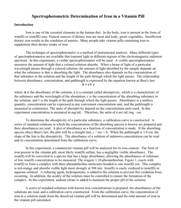 spectrophotometric determination of iron experiment