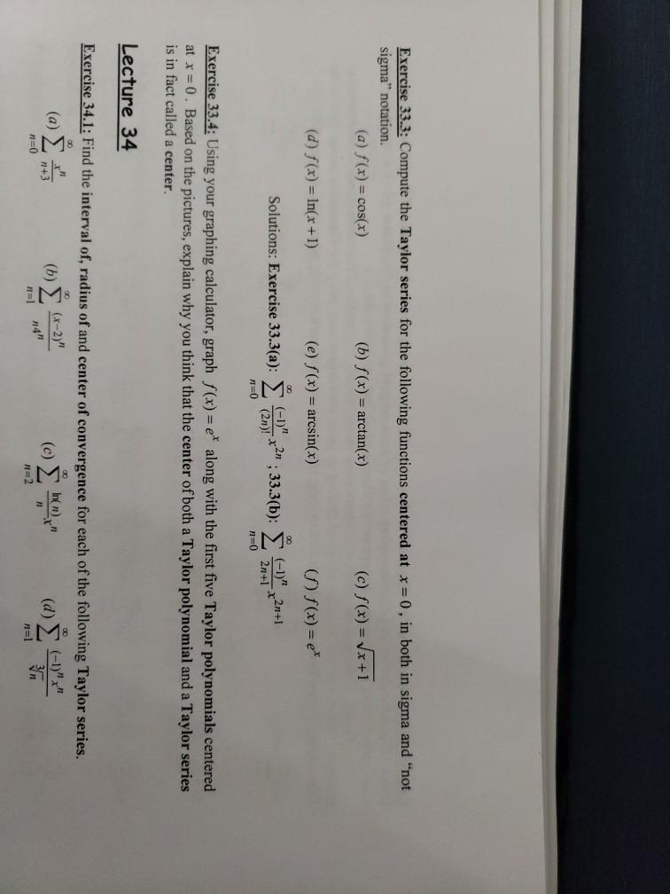 Solved Exercise 33.3: Compute The Taylor Series For The | Chegg.com