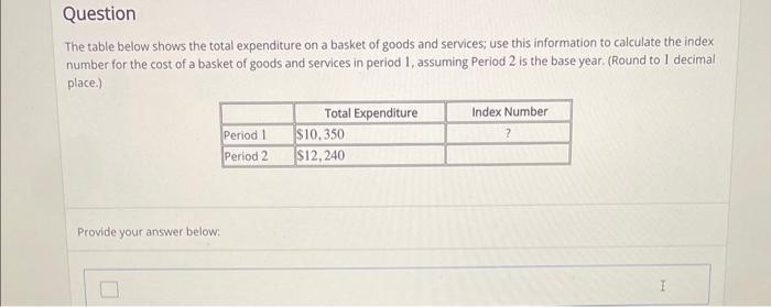 Solved Question The table below shows the total expenditure | Chegg.com
