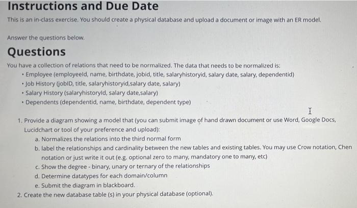 Solved Instructions and Due Date This is an in-class | Chegg.com