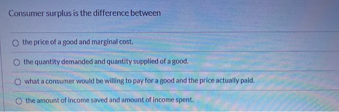 Solved Consumer surplus is the difference between the price | Chegg.com