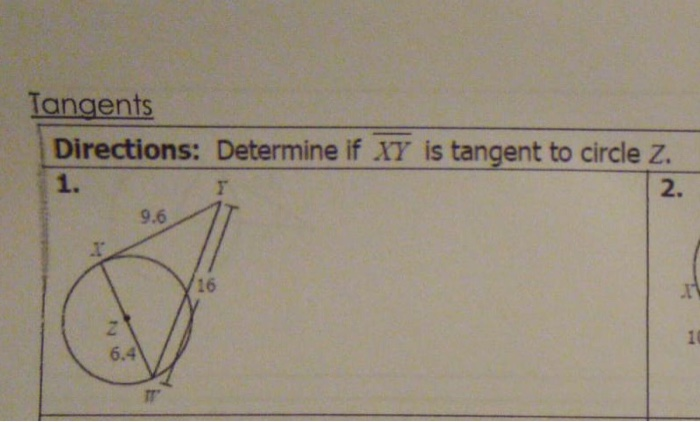 Which Diagrams Show Xy Tangent To Circle Z