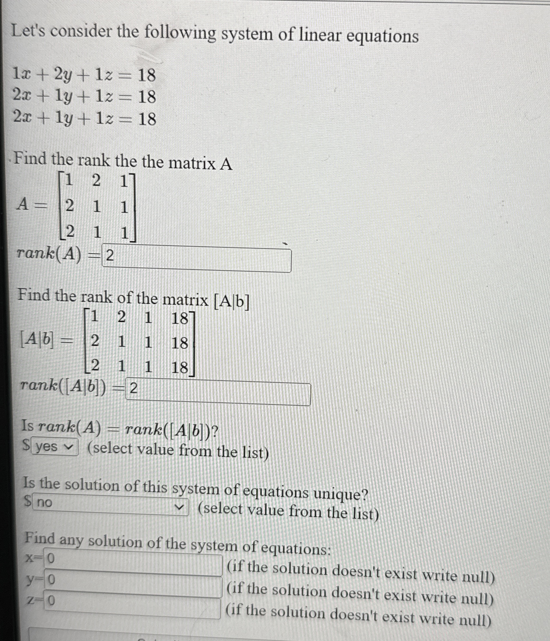Solved Let's consider the following system of linear | Chegg.com