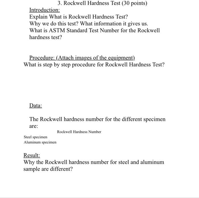 Solved 3. Rockwell Hardness Test (30 points) Introduction