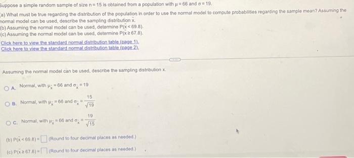 Solved Suppose a simple random sample of size n=15 is | Chegg.com