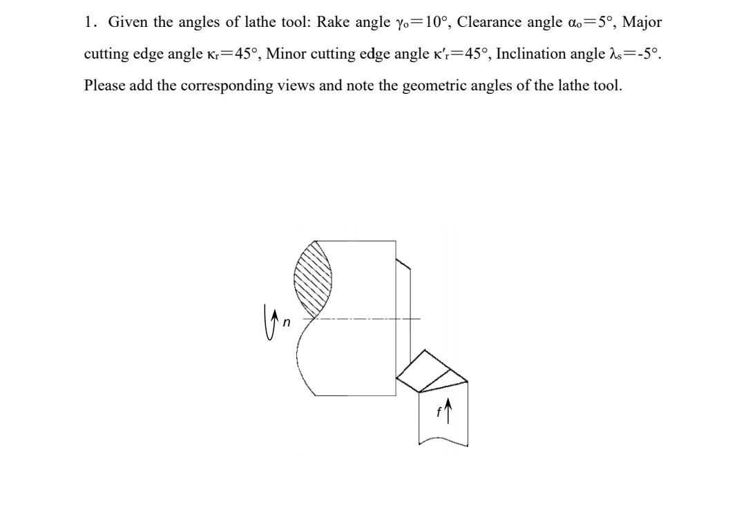 Solved 1. Given the angles of lathe tool Rake angle yo=10°,