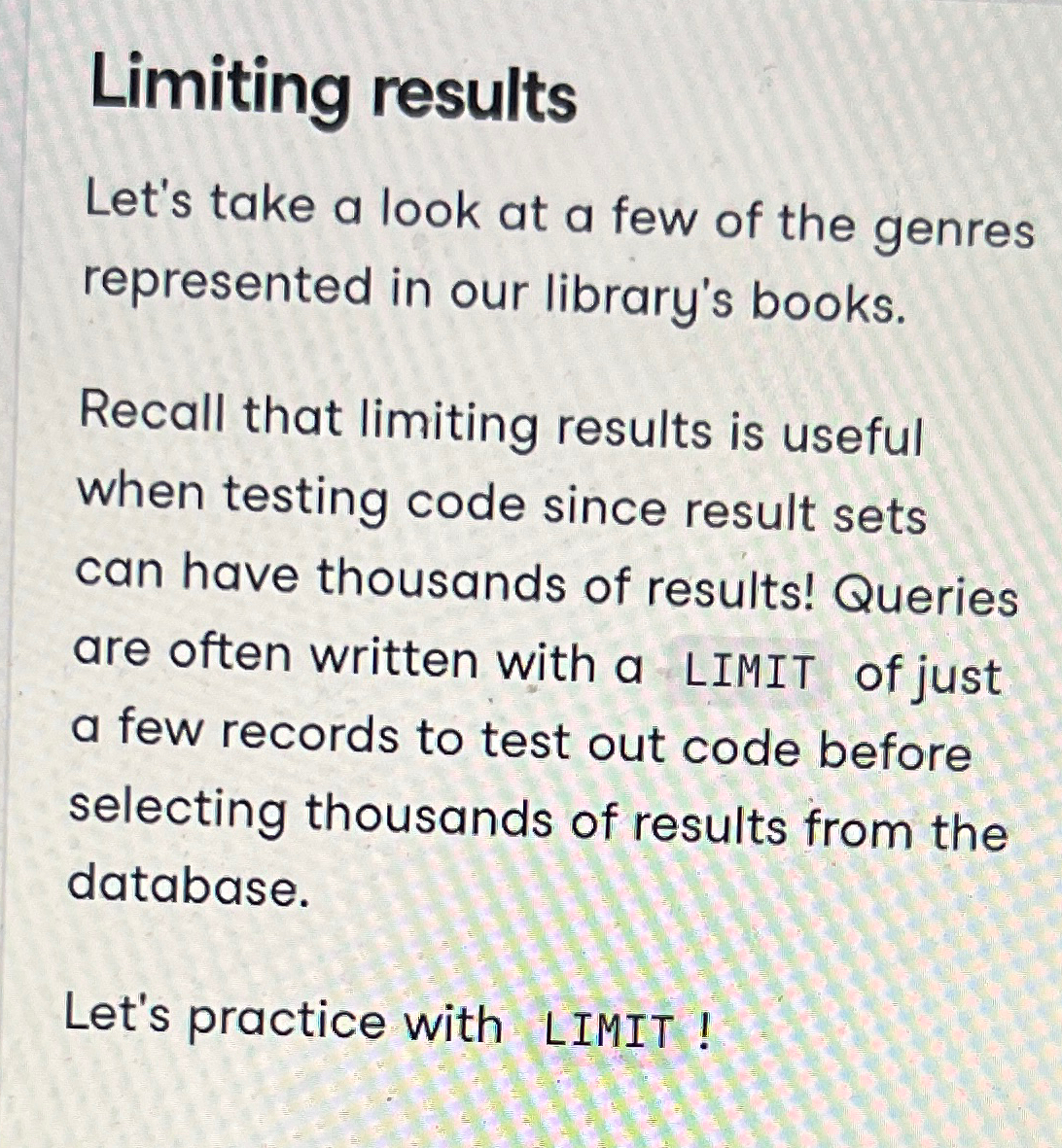 Solved Limiting resultsLet's take a look at a few of the | Chegg.com