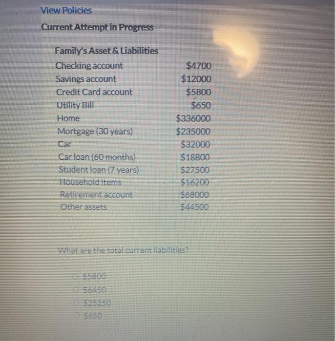 Solved View Policies Current Attempt in Progress Family's