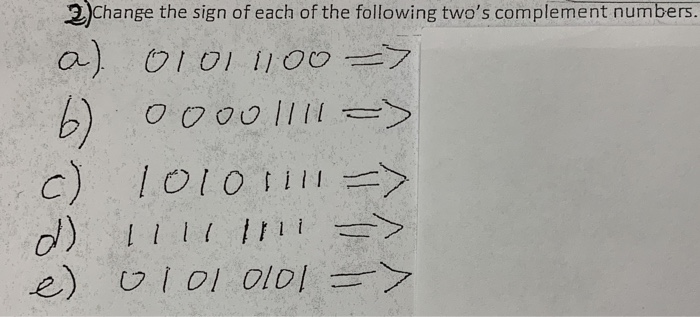 Solved 2)change the sign of each of the following two's | Chegg.com