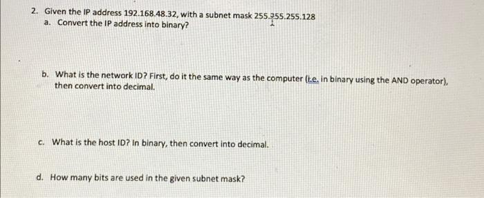 Solved Exercise 1 1. Given the following IP address | Chegg.com