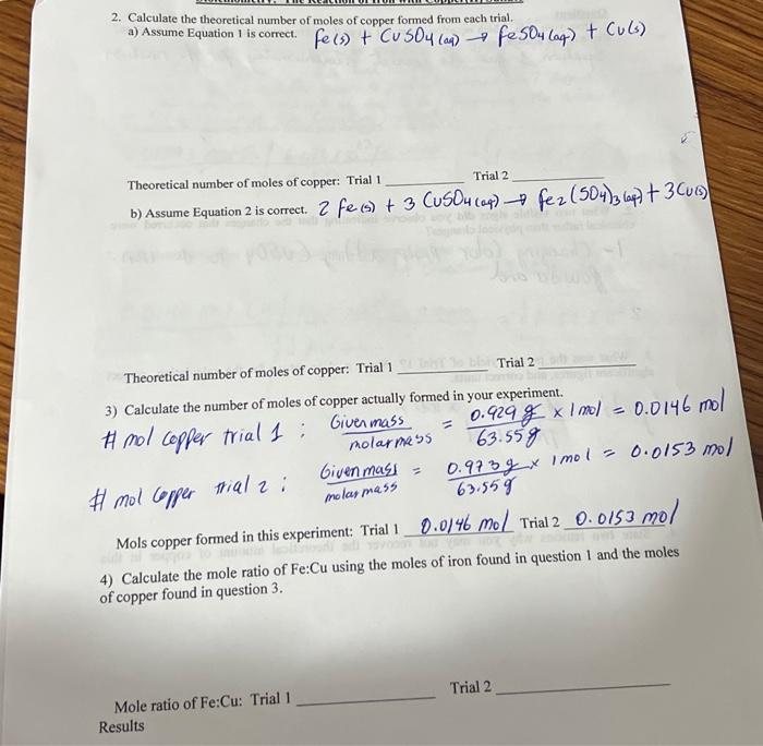 Solved Fe(s)+CuSO4(aq)→FeSO4(aq)+Cu(s) (Molecular Equation | Chegg.com
