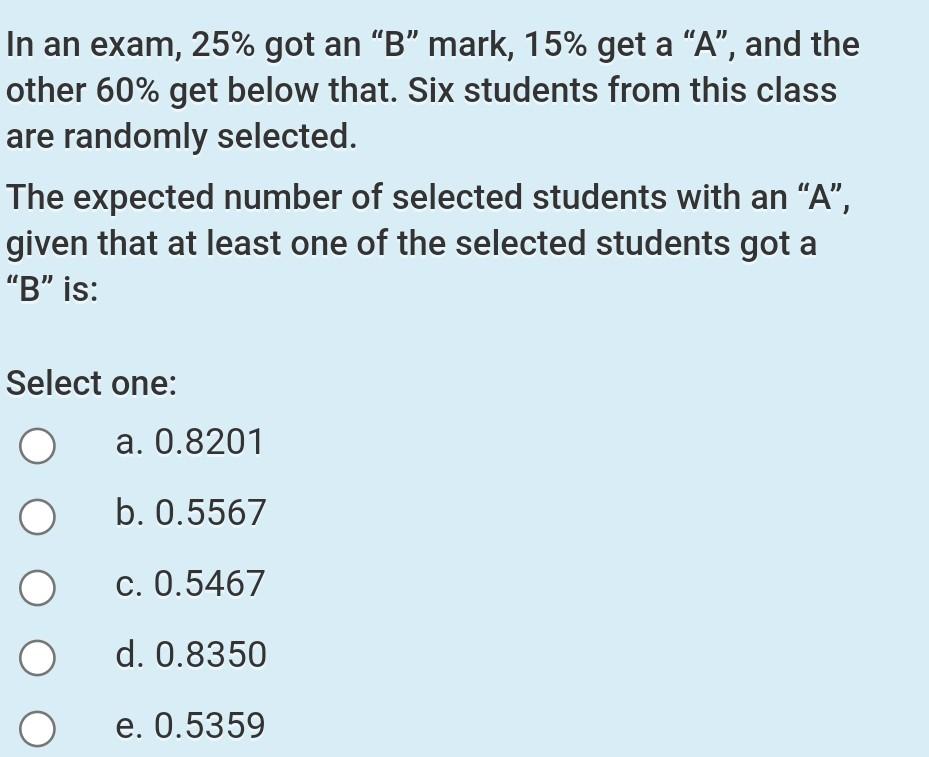 Solved In An Exam, 25% Got An “B” Mark, 15% Get A “A”, And | Chegg.com