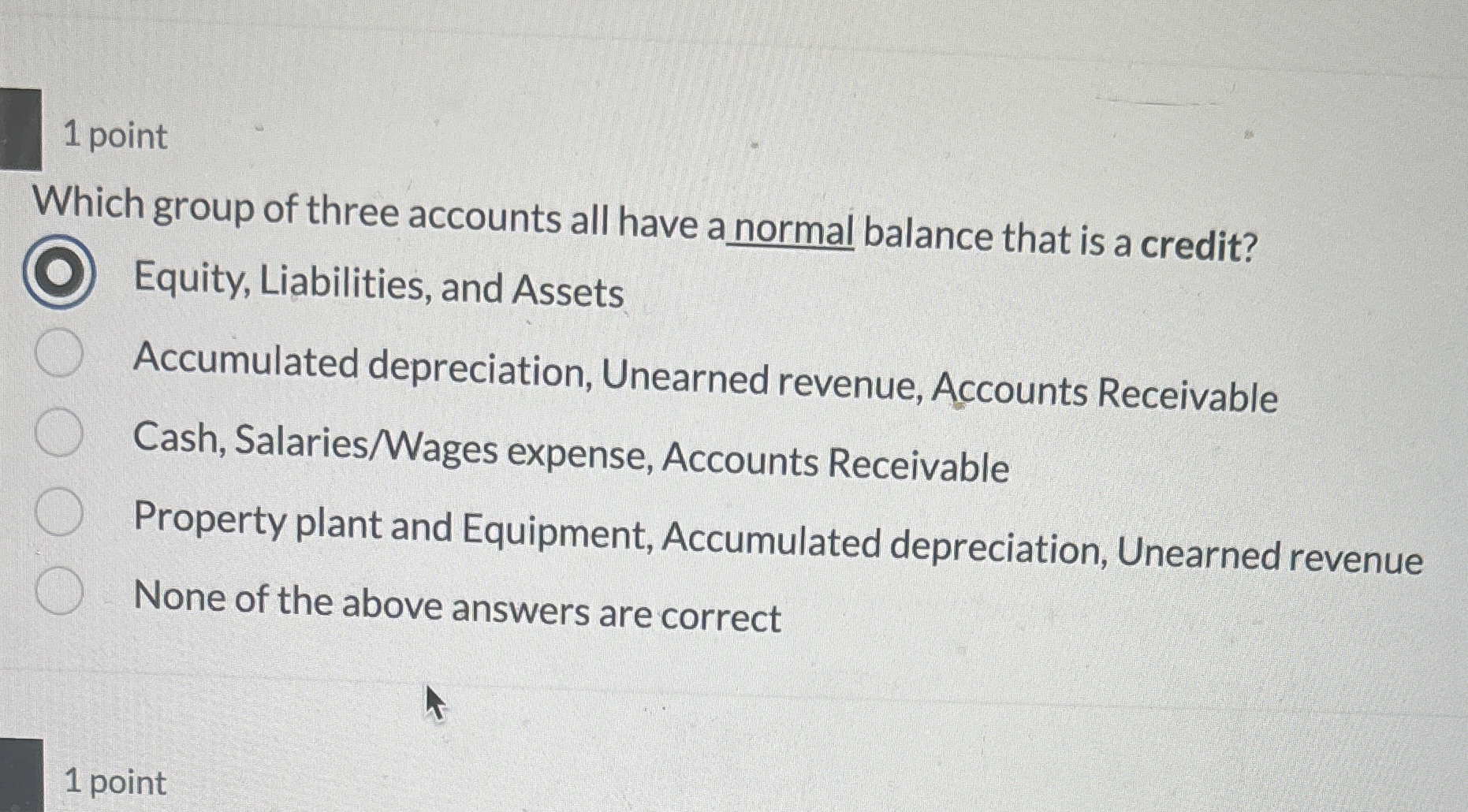 Solved 1 ﻿pointWhich group of three accounts all have a | Chegg.com
