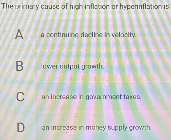 Solved The primary cause of high inflation or hyperinflation | Chegg.com