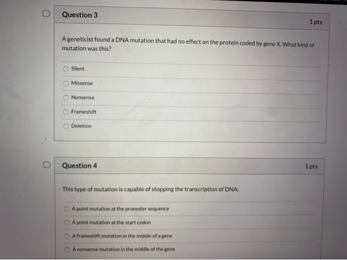 Solved Question 3 1 pts A geneticist found a DNA mutation | Chegg.com