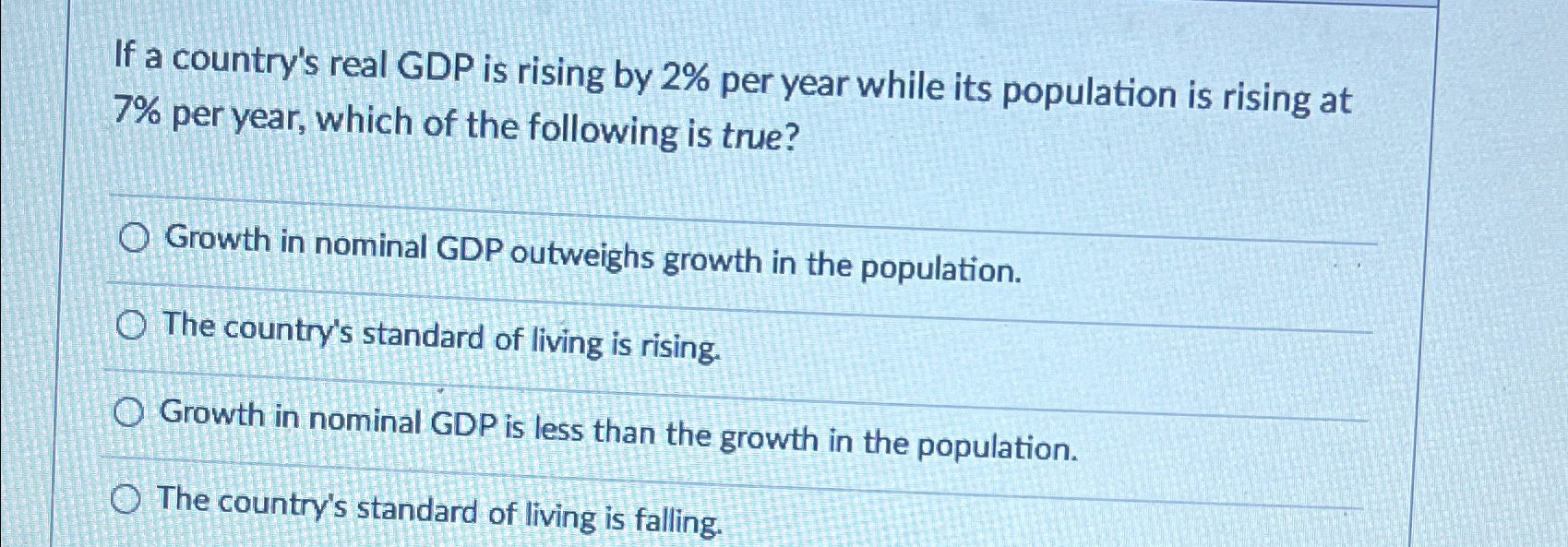Solved If a country's real GDP is rising by 2% ﻿per year | Chegg.com