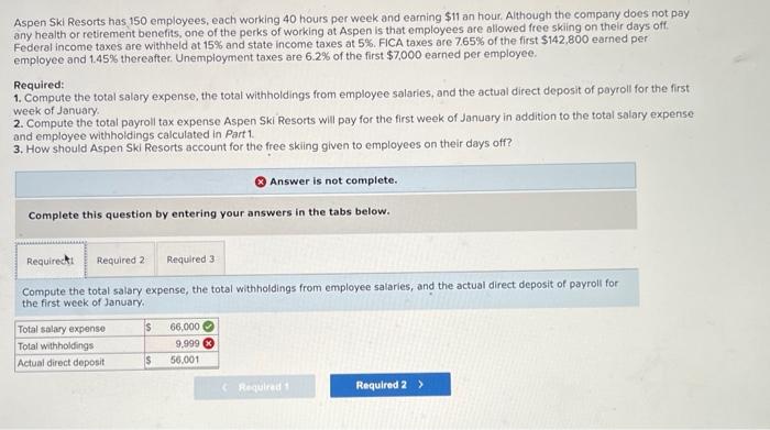 Solved Aspen Ski Resorts has 150 employees, each working 40 | Chegg.com